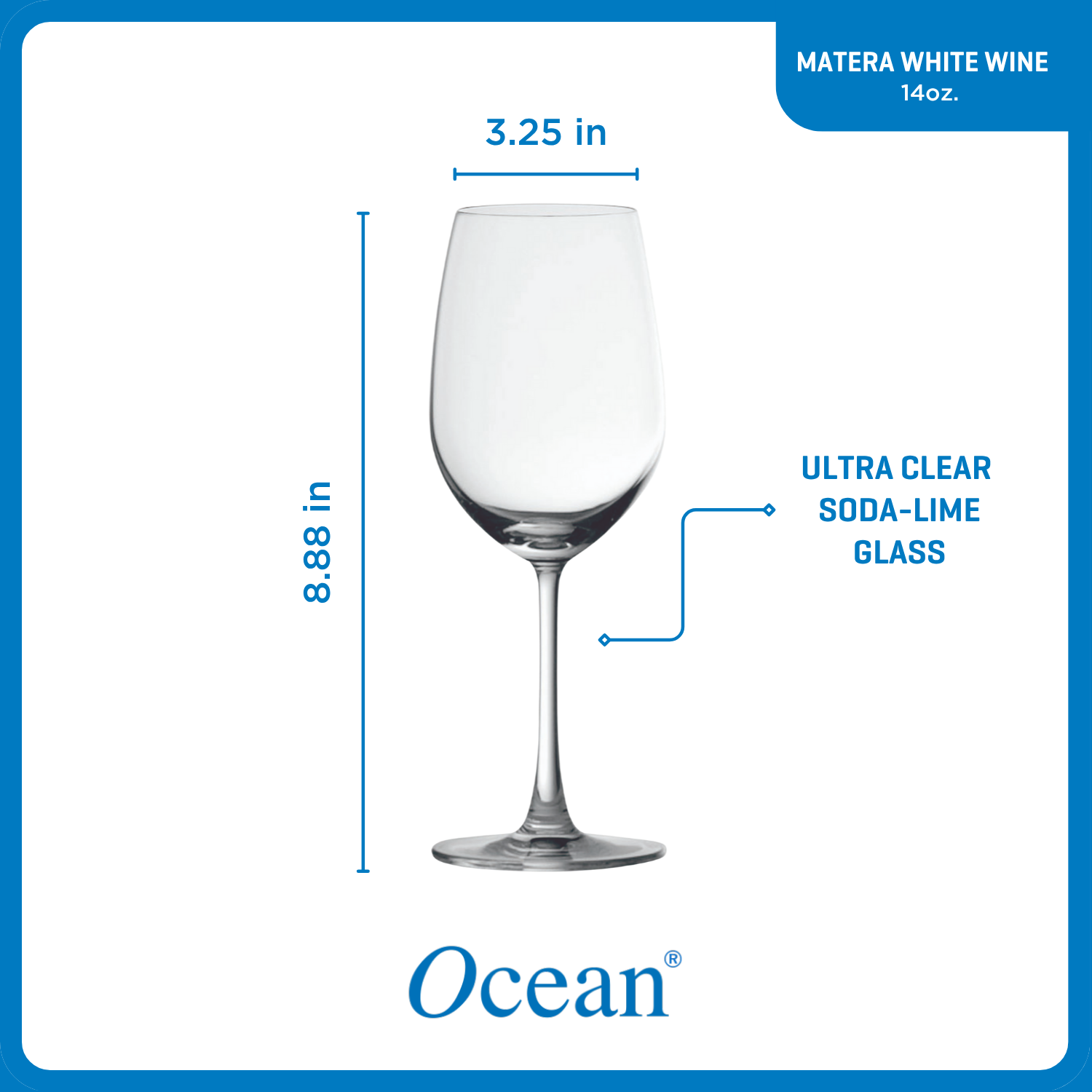 Ocean Glass Matera White Wine Glasses (4-Pieces), 14-ounce, dishwasher safe